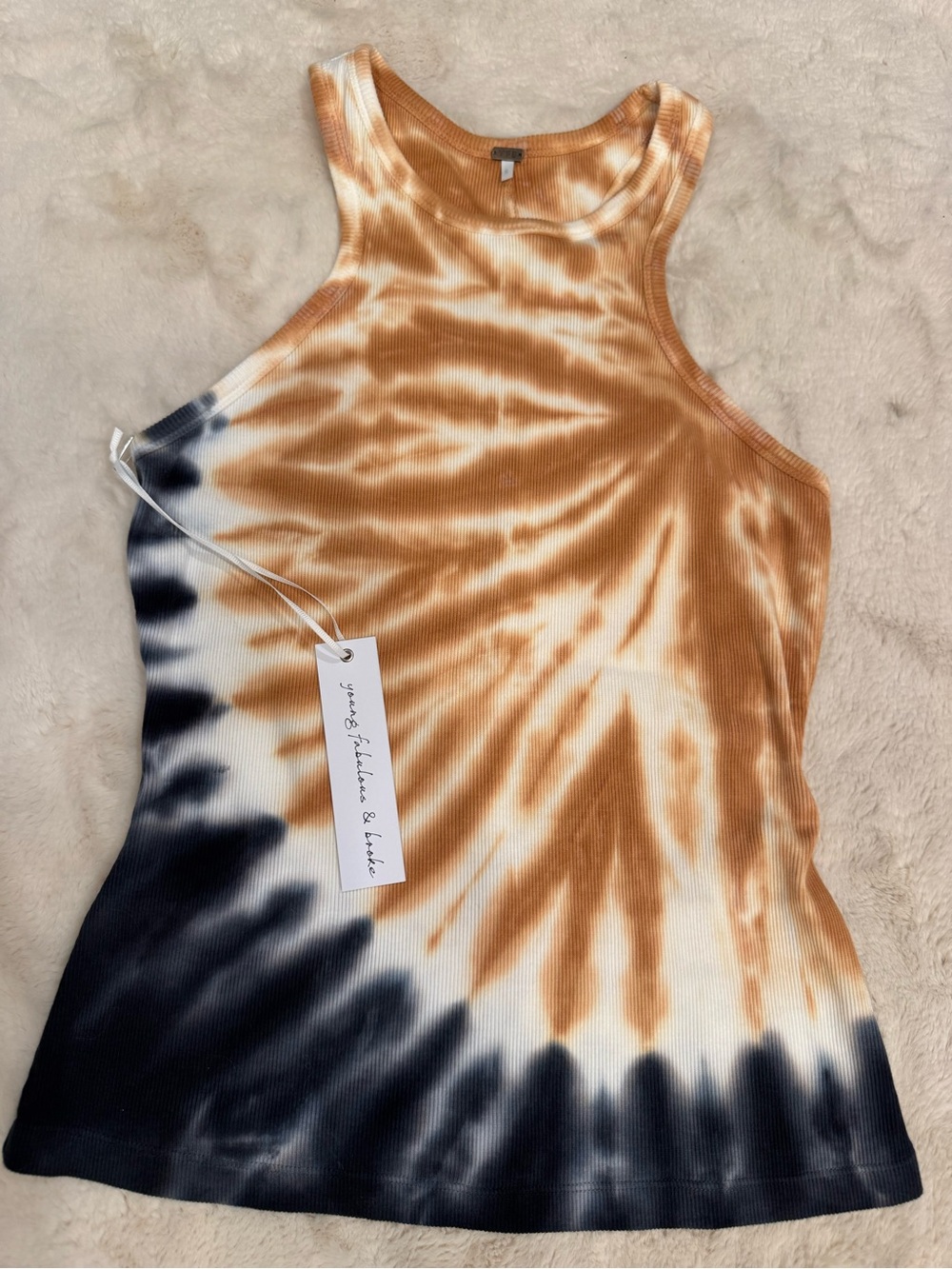 NWT, YFB S Ziggy ribbed tank. Current season. Tie dye wash in Navy, gold & cream - Picture 4 of 9
